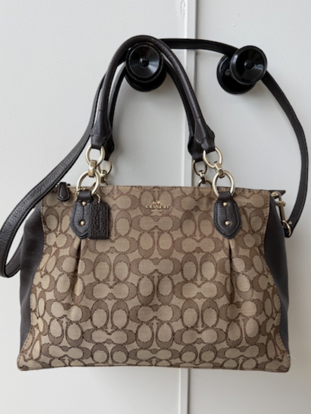 COACH Signature Colette Carryall Satchel F36200 Khaki Brown